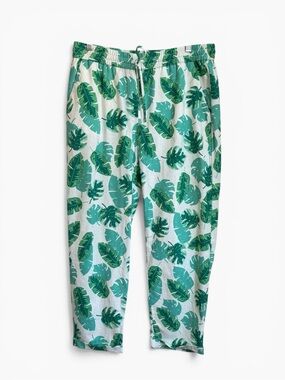 J.Crew Factory Casual Ankke Leaf Print Linen Blend Crop Pants Sz 10 Green White